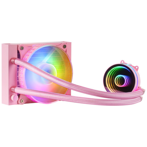 MARS GAMING - ML-ONE120 Rosa Refrigeración Líquida CPU TDP 200W Espejo Infinito Ventilador FRGB Silencioso Multisocket Universal (Ref.MLONE120P)