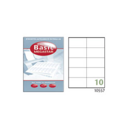 MEGASTAR - CAJA 100 HOJAS ETIQUETAS BLANCAS CON MÁRGENES-LÁSER/INYECCIÓN DE TINTA/FOTOCOPIADORAS-105X57 MM (Ref.LP4MS-10557)