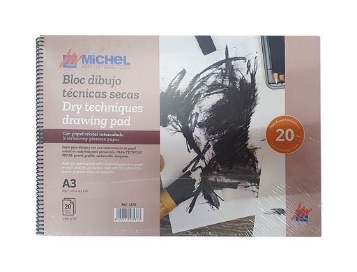 MICHEL - BLOC DIBUJO ACUARELA ESPIRAL DIN A3 CON PAPEL CRISTAL INTERCALADO 20 HOJAS 200 GR 297X420 MM (Ref.1316242)