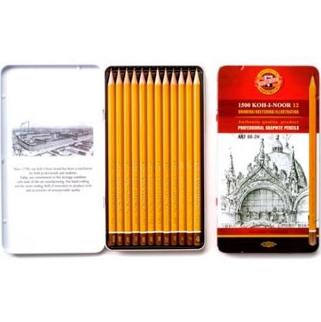 MICHEL - SET DE LÁPICES DE GRAFITO CAJA METÁLICA 12 DUREZAS SURTIDAS HB A 10H (Ref.1502/1)