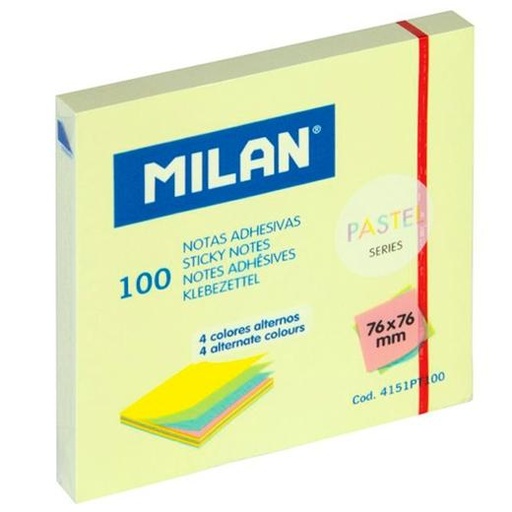 MILAN - BLOC NOTAS ADHESIVAS 100 HOJAS 76X76MM SERIE PASTEL C/SURTIDOS (Ref.4151PT100)
