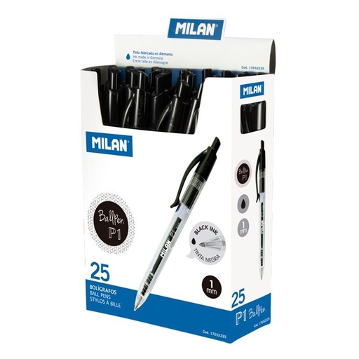 MILAN - BOLÍGRAFO P1 CUERPO TRANSPARENTE NEGRO -CAJA EXP 25U- (Ref.17652225)