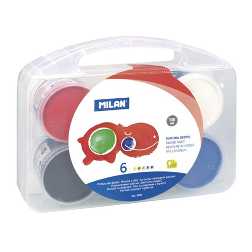 MILAN - CAJA 6 TARROS 100ML DE PINTURA DEDOS COLORES SURTIDOS (Ref.5906)