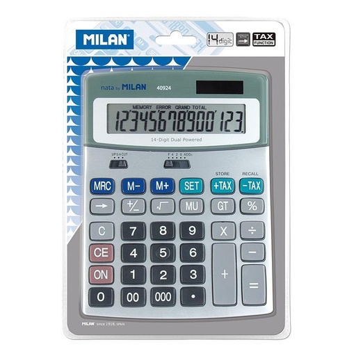 MILAN - CALCULADORA METÁLICA 14 DIGITOS DUAL BLISTER (Ref.40924BL)