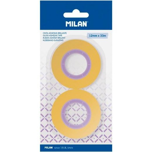 MILAN - CINTA ADHESIVA ROLLO 12MMX33M BLÍSTER 2U AMARILLO TRANSPARENTE (Ref.BWM10479)