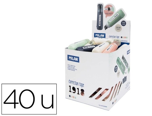 MILAN - CINTA CORRECTORA CILÍNDRICA 5MMX6M SERIE 1918 CUBO EXPOSITOR 40U C/SURTIDOS (Ref.1301940SNC)