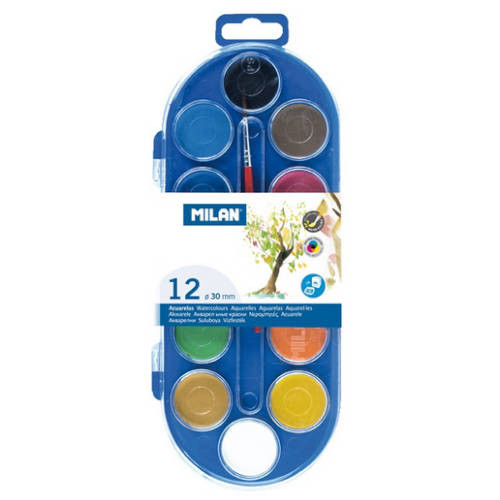 MILAN - ESTUCHE ACUARELAS 12 PASTILLAS 30 MM Y PINCEL (Ref.80011)