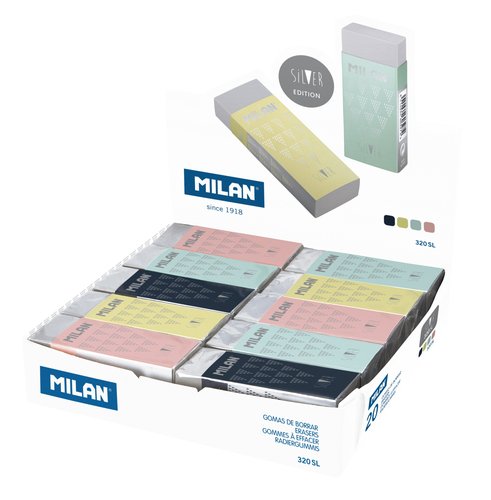 MILAN - GOMA DE NATA 320 EDICIÓN SILVER -CAJA EXPOSITORA 20U- (Ref.CPM320SL)