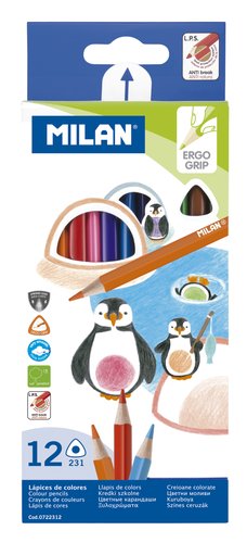 MILAN - LAPICES de COLORES ERGO GRIP TRIANGULARES ESTUCHE DE 12 (Ref.722312)