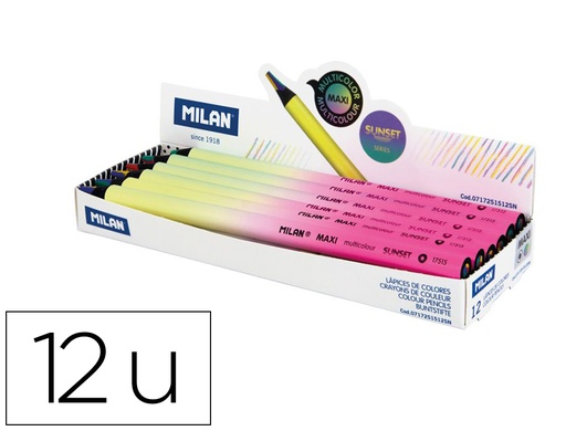 MILAN - LÁPICES DE COLORES MAXI SERIE SUNSET CAJA EXPOSITORA 12U MINA MULTICOLOR (Ref.0717251512SN)