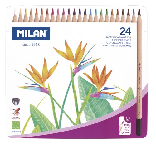 MILAN - LÁPICES DE COLORES MINA GRUESA SURTIDOS CAJA METÁLICA -24U- (Ref.80058)