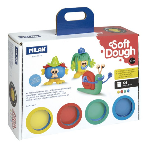 MILAN - MALETÍN 4 BOTES PASTA BLANDA SOFT DOUGH DE 116GR + HERRAMIENTAS "CARAS DIVERTIDAS" (Ref.913304HF)