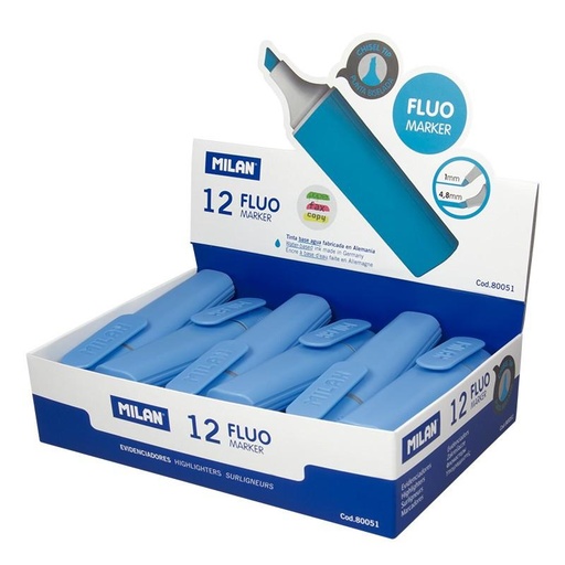 MILAN - MARCADOR FLUORESCENTE FLUO AZUL PUNTA BISELADA -12UD- (Ref.80051)