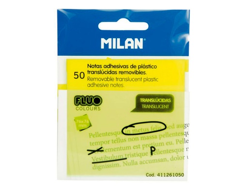 MILAN - NOTAS ADHESIVAS 50 HOJAS 76X76MM TRANSLÚCIDAS AMARILLO FLUORESCENTE (Ref.411261050)