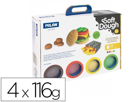 MILAN - PASTA BLANDA SOFT DOUGH MALETÍN 4 BOTES 116GR C/HERRAMIENTAS "CASA DE LAS HAMBURGUESAS" C/SURTIDOS (Ref.913304HB)