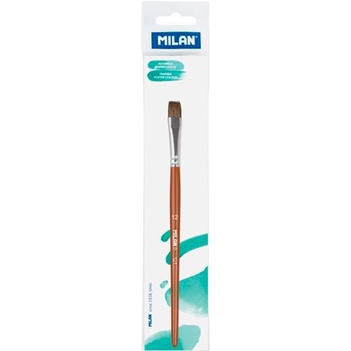 MILAN - PINCEL ESCOLAR PLANO SERIE 121 Nº 12 EN BOLSITA C/COLGADOR MARRÓN (Ref.0412112P)