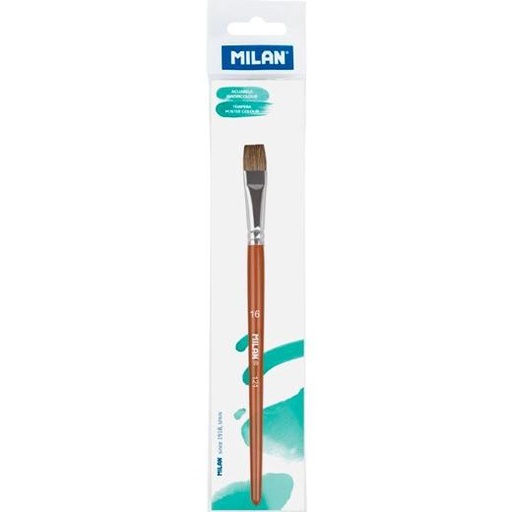 MILAN - PINCEL ESCOLAR PLANO SERIE 121 Nº 16 EN BOLSITA C/COLGADOR MARRÓN (Ref.0412116P)
