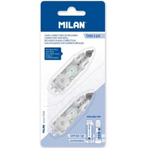 MILAN - RECAMBIO CINTA CORRECTORA CILÍNDRICA Y EXTENSIÓN 5MMX6M -BLÍSTER 2U- (Ref.BWM10467)