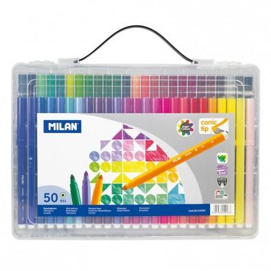 MILAN - ROTULADORES PUNTA CÓNICA COLORES SURTIDOS EN ESTUCHE RÍGIDO DE 50 (Ref.0615350Y)