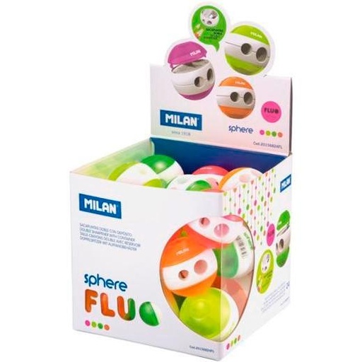 MILAN - Sacapuntas/Afilalapices DOBLE SPHERE FLUO COLORES SURTIDOS -CUBO EXPOSITOR 24U- (Ref.20156824FL)