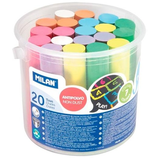 MILAN - TIZAS ANTIPOLVO MAXI CARBONATO CÁLCICO COLORES SURTIDOS -BOTE 20U- (Ref.247120)