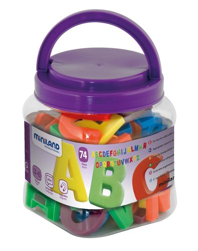 MINILAND - ESTUCHE LETRAS MAGNETICA MAYUSCULAS JUMBO (20 vocales y 54 consonantes de 44mm) (Ref.97922)
