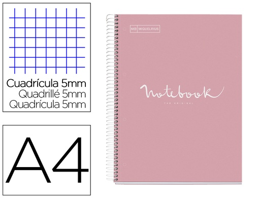 MIQUELRIUS - BLOC EMOTIONS NOTEBOOK 1 micro.tapa DURA A4 80h 90g CUADRIC.5x5 ROSA (Ref.46056)