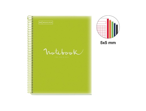 MIQUELRIUS - BLOC EMOTIONS NOTEBOOK 5 micro.tapa PP A4 120h 90g CUADRIC.5x5 LIMA (Ref.46080)