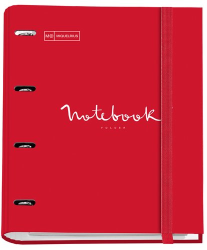 MIQUELRIUS - CARPEBLOC EMOTIONS CARTON FORRADO A4 4 ANILLAS MIXTAS de 35mm con REC.100 hj. 90 gr. ROJO (Ref.14685)