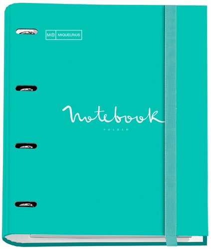 MIQUELRIUS - CARPEBLOC EMOTIONS CARTON FORRADO A4 4 ANILLAS MIXTAS de 35mm con REC.100 hj. 90 gr. TURQUESA (Ref.14686)