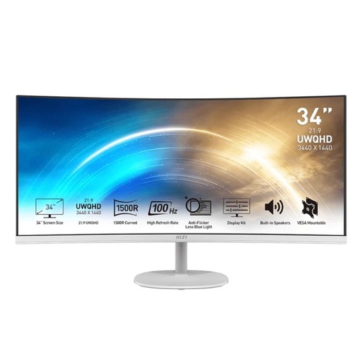 MSI - MONITOR PRO MP341CQW 34" CURVO. 3440 X 1440 UWQHD. 100HZ. BLANCO (Ref.9S6-3PB2CT-009)