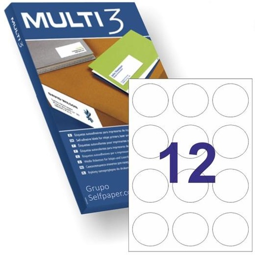 MULTI3 - ETIQUETAS ADHESIVAS CIRCULOS 60MM BLANCO CAJA DE 100 HOJAS (Ref.10489)