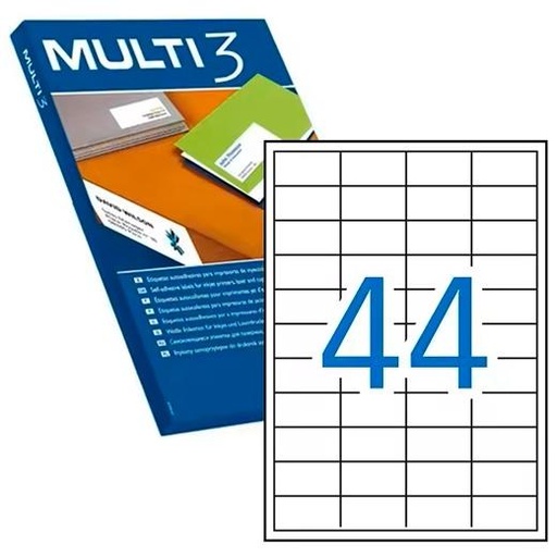MULTI3 - ETIQUETAS BLANCO PARA IMPRESORA INKJET, LÁSER Y FOTOCOPIADORAS / 48,5 X 25,4MM / CANTOS RECTOS - 100 HOJAS- (Ref.4717)