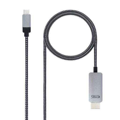NANOCABLE - adaptador de cable de vídeo 3 m USB Tipo C HDMI Aluminio, Negro (Ref.10.15.5103)