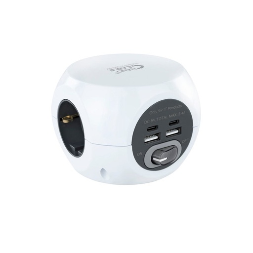 NANOCABLE - Base de 3 enchufes con 4 USB's (2 USB A + 2 USB-C), con interruptor (Ref.10.37.0001)