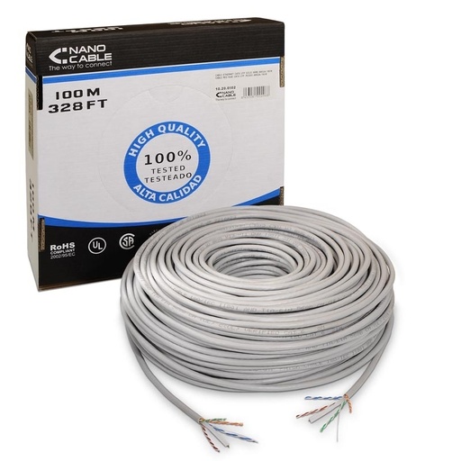 NANOCABLE - CABLE RED RJ45 CAT.6 UTP RIGIDO AWG24, 100 M (Ref.10.20.0502)