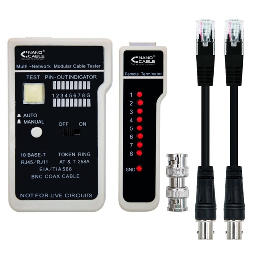 NANOCABLE - TESTEADOR PARA CABLE RJ11/RJ12/RJ45, COAXIAL (Ref.10.31.0303)