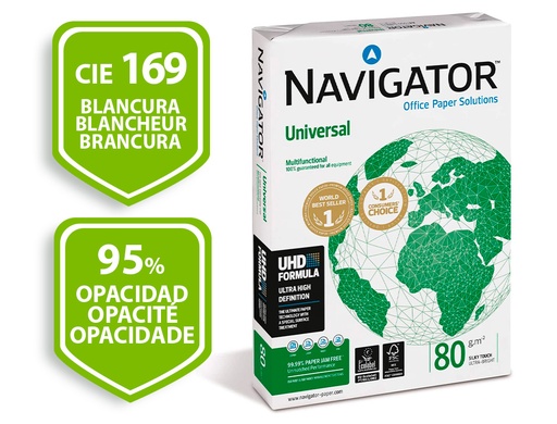 NAVIGATOR - PAPEL FOTOCOPIADORA DIN A4 80 GRAMOS PAQUETE DE 400 HOJAS (Ref.NAV-80-A4-400)