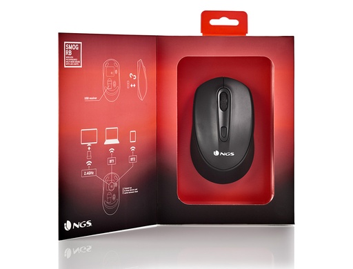 NGS - RATON SMOG OPTICO 1000/1600/2400 DPI INALAMBRICO 3 BOTONES RECEPTOR USB 2,4 GHZ 15 MODOS (Ref.SMOG-RB)