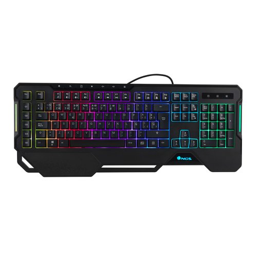 NGS - TECLADO GAMING PROFESIONAL 104 TECLAS LUCES RGB CON REPOSAMUÑECAS CABLE 1,8 M COLOR NEGRO (Ref.GKX-450)