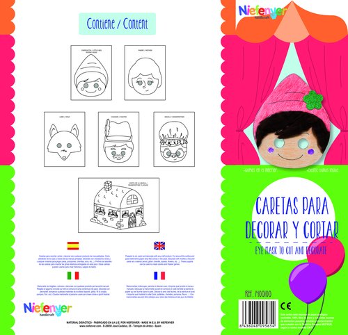NIEFENVER - CARETA CARTULINA 300 gr. para RECORTAR Y DECORAR CAPERUCITA PACK de 6 (Ref.1400100)