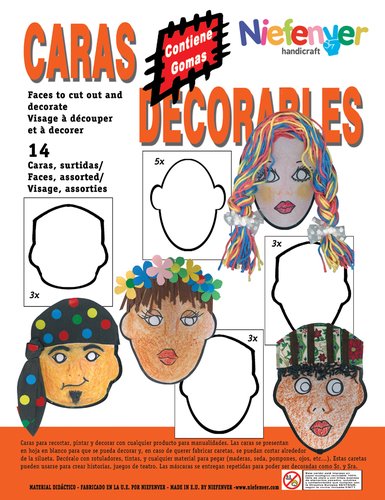 NIEFENVER - CARETA CARTULINA para RECORTAR Y DECORAR CARAS PACK de 14 (Ref.0700132)