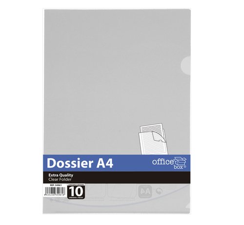 OFFICE BOX - DOSSIER UÑERO EXTRA A4 CRISTAL PAQUETE de 10 (Ref.34961)