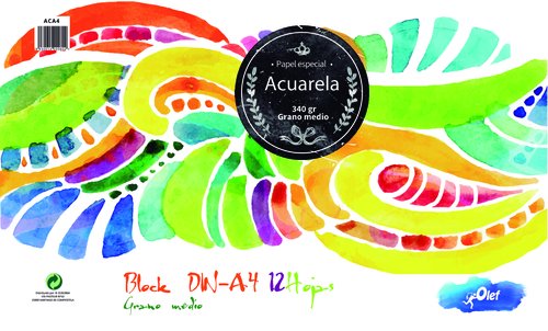 OLEF - BLOCK DE DIBUJO ACUARELA GRANO MEDIO 340g A4 12h (Ref.ACA4)