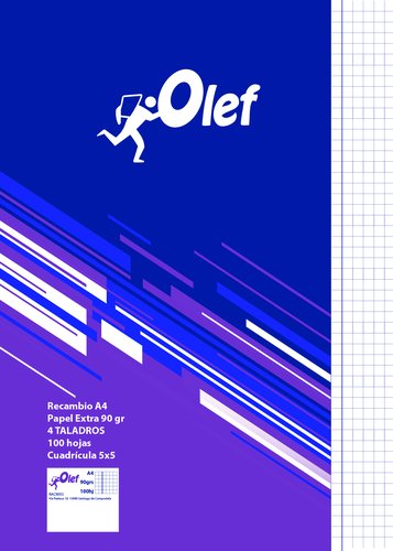 OLEF - RECAMBIO A4 100h 90gr 4 TALADROS CUADRIC.5x5 (Ref.RAC9055)