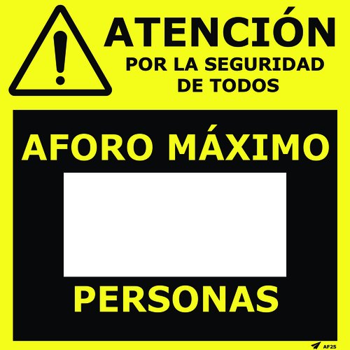 OLEF - VINILO LAMINADO PARA PARED O CRISTAL 25x25 cm. ROTULABLE "AFORO MAXIMO" (Ref.AF25)