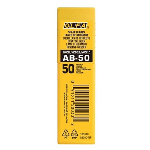 OLFA - REPUESTO CUTTER 9MM / CUCHILLA FRACTURABLE 50 CUCHILLAS (Ref.AB-50)