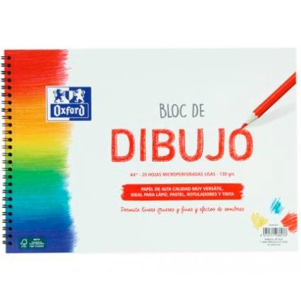 OXFORD - BLOC PARA DIBUJO ESCOLAR T/ BLANDA ESPIRAL 20H 130GR A4+ LISO BLANCO (Ref.400148232)