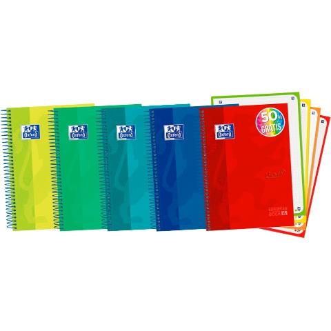 OXFORD - CUADERNO EUROPEANBOOK 4 TOUCH 120 HOJAS 5X5 MICROPERFORADO T/ EXTRADURAS A5+ COLORES SURTIDOS VIVOS-PACK 5- (Ref.400138670)