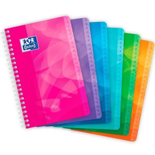 OXFORD - CUADERNO ÍNDICE ALFABÉTICO C/ESPIRAL 50H 11X17CM 90GR RAYADO 5X5 T/POLIPROPILENO COLORES SURTIDOS (Ref.400080692)